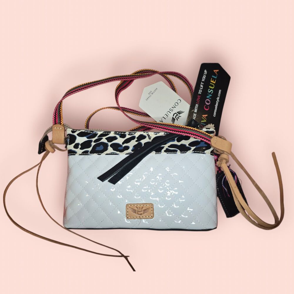 Consuela Tate Midtown Crossbody White Quilted Leopard Print Bag Western Boho